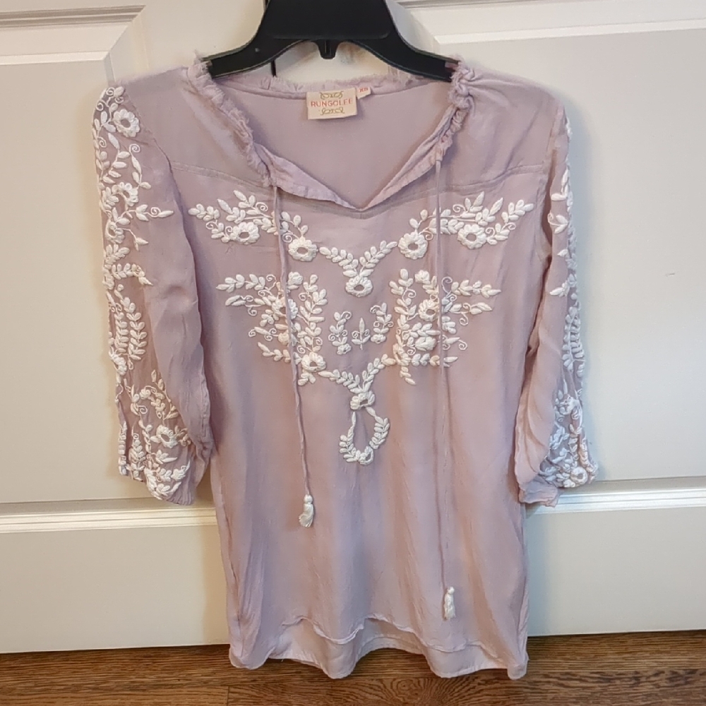 Rungolee Purple And White Embroidered Shirt